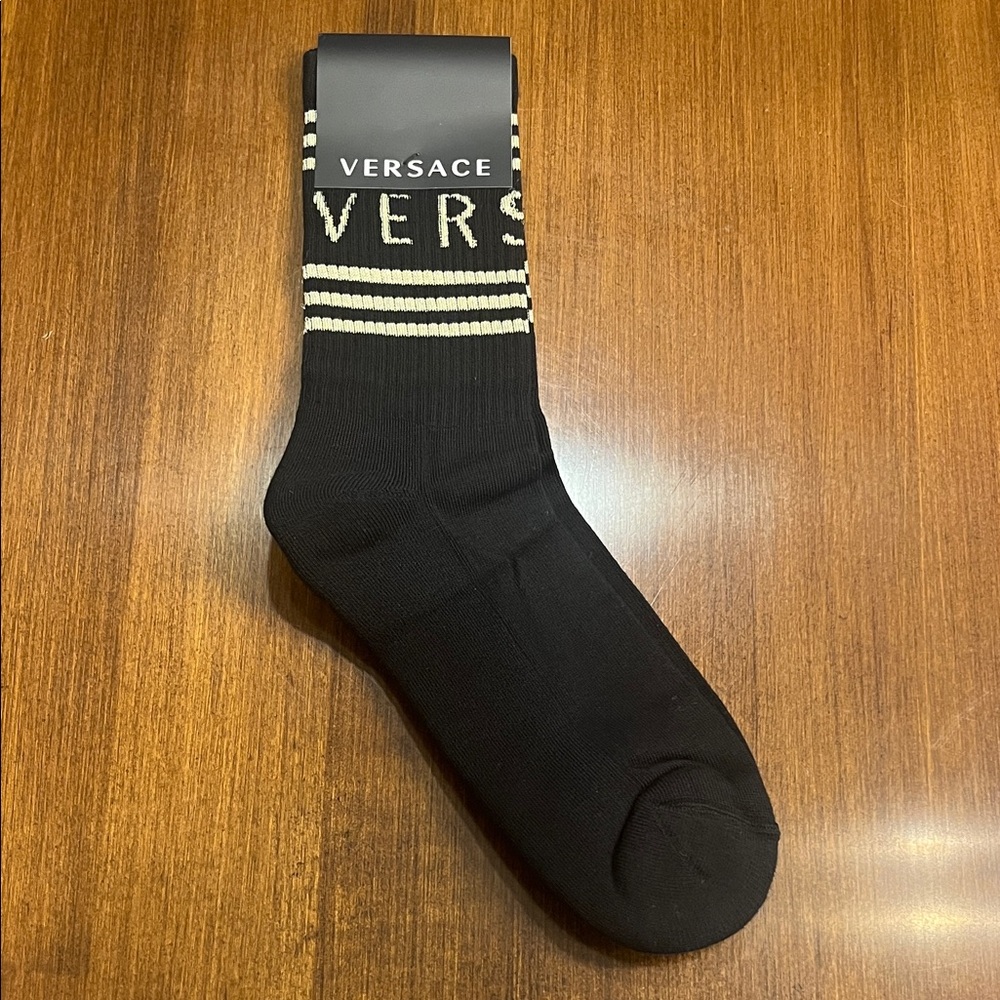 Versace Black Gold Stripes Crew Socks